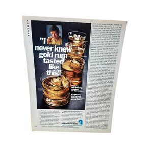Vintage Puerto Rican Gold Rum Ad “Never Knew” Whiskey Rocks 1980s Print Promo